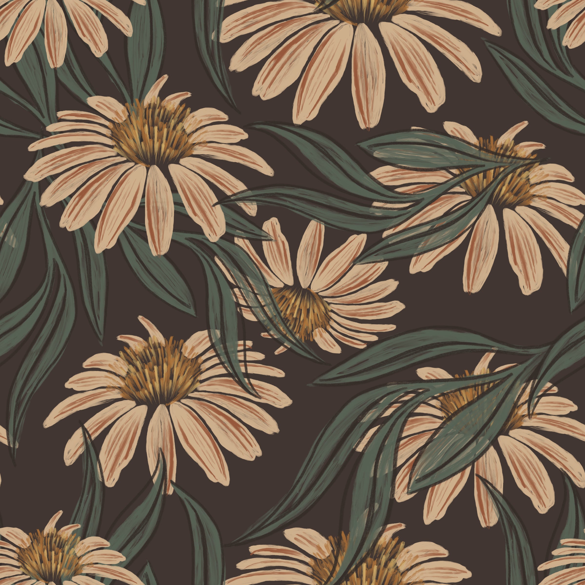 HAOKHOME 93292 Vintage Peel and Stick Wallpaper Floral Brown/PeachPuff/Green Daisy Wall Decor Home Bathroom Boho Decor