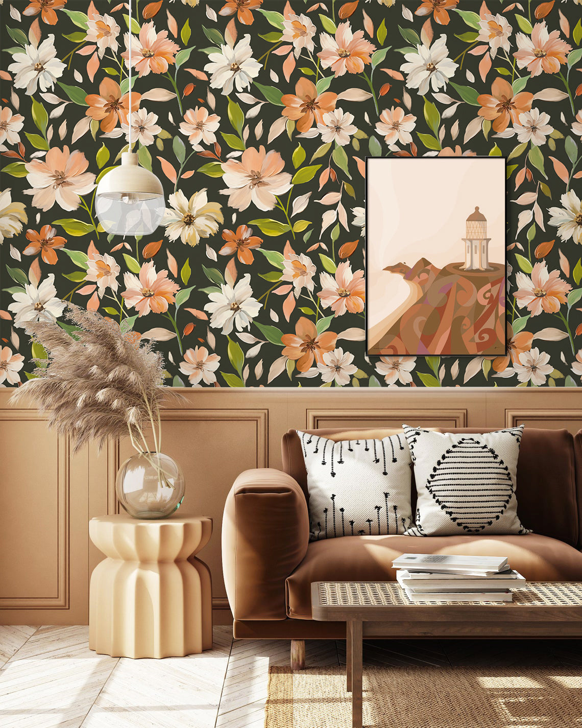 HAOKHOME 93428-1 Vintage Wallpaper Peel and Stick Floral Removable Boho Wall Paper for Bathroom Textured Contact Paper