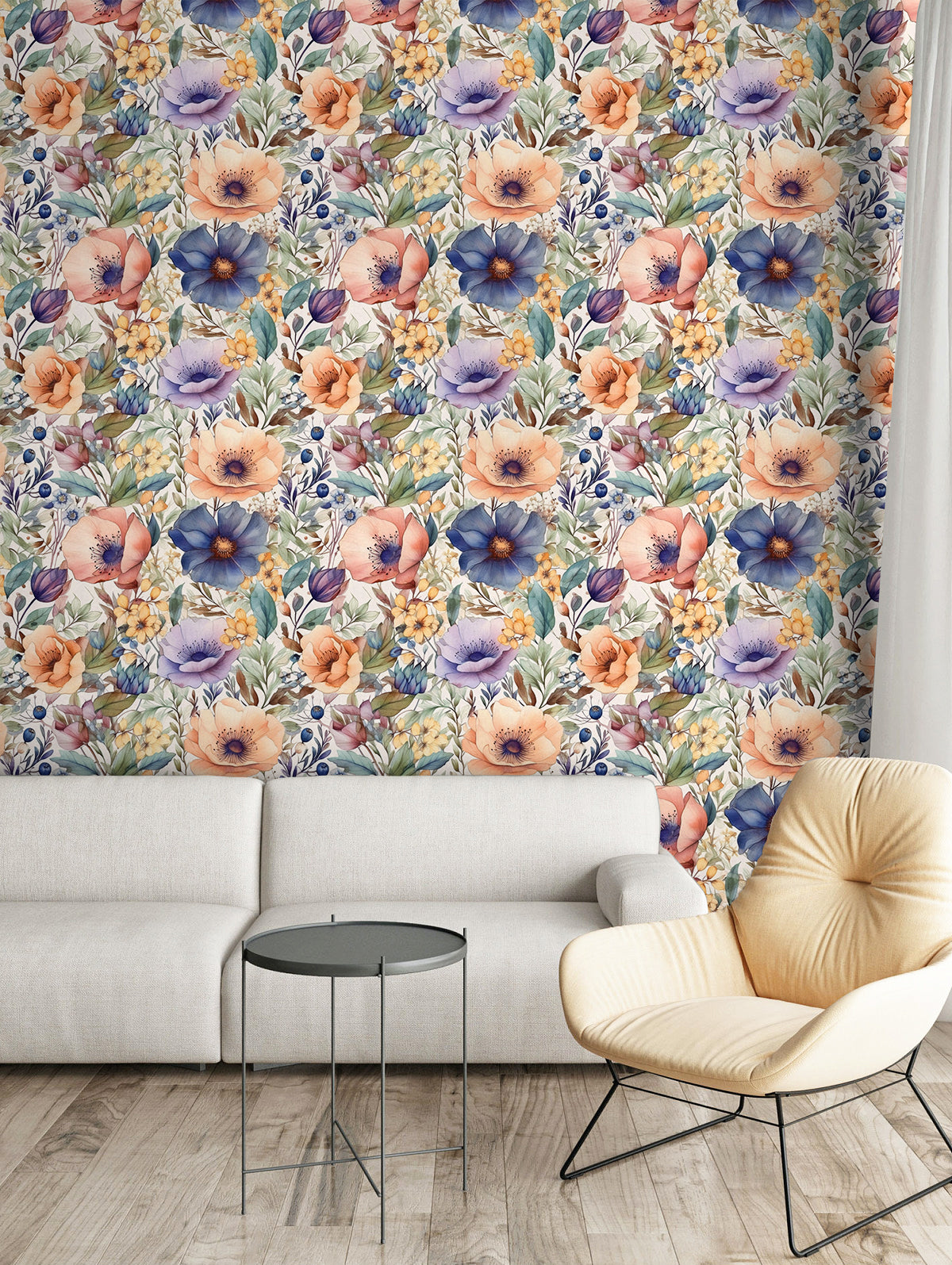 HAOKHOME 93362 Vintage Wallpaper Peel and Stick Floral Removable Wall Paper Beige/Purple/Coral Stick on Wall Mural Contact Paper