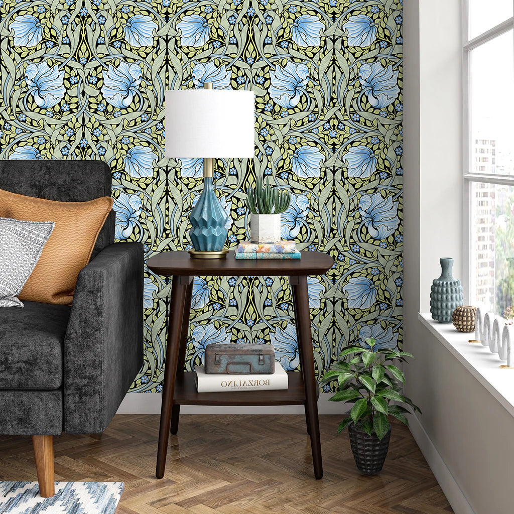 HAOKHOME 94028-4 Vintage Wallpaper Peel and Stick Floral Vine Green/Blue/Black Wall Murals Home Kitchen Bedroom Decor by William Morris