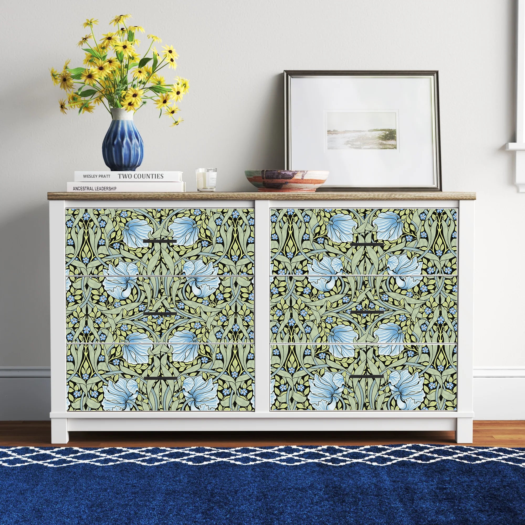 HAOKHOME 94028-4 Vintage Wallpaper Peel and Stick Floral Vine Green/Blue/Black Wall Murals Home Kitchen Bedroom Decor by William Morris