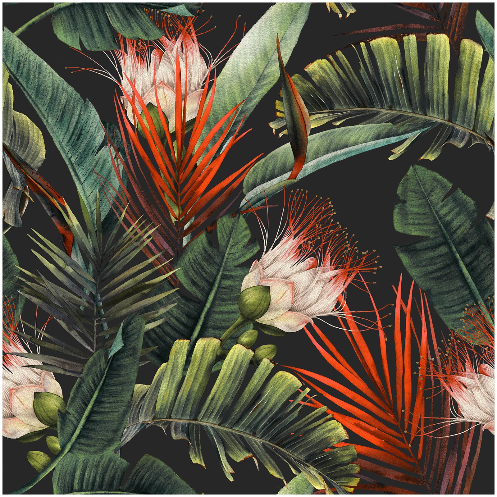 HAOKHOME Wallpaper 14.5sqft Vinyl Jungle Floral Black/Green/Red Peel and Stick, Tropical Botanical Wall Mural for Living Room, Bathroom, Kitchen, DIY Home Decor