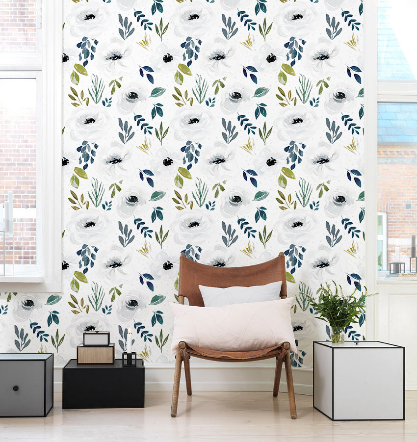 HaokHome 93245-2 White Floral Wallpaper Home Decor Removable Vinyl Self Adhesive Mural