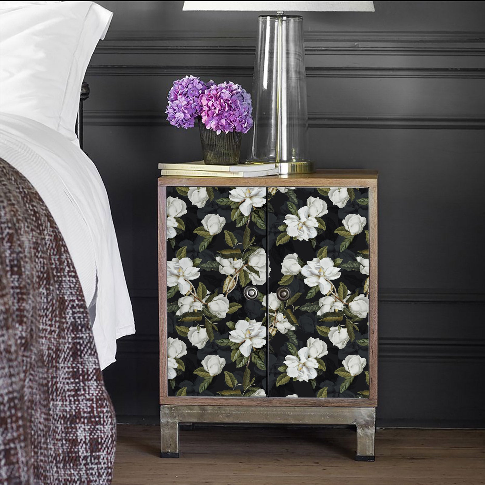 HaokHome Dark Magnolia Floral Peel and Stick Wallpaper, Moody Botanical Removable Wallpaper