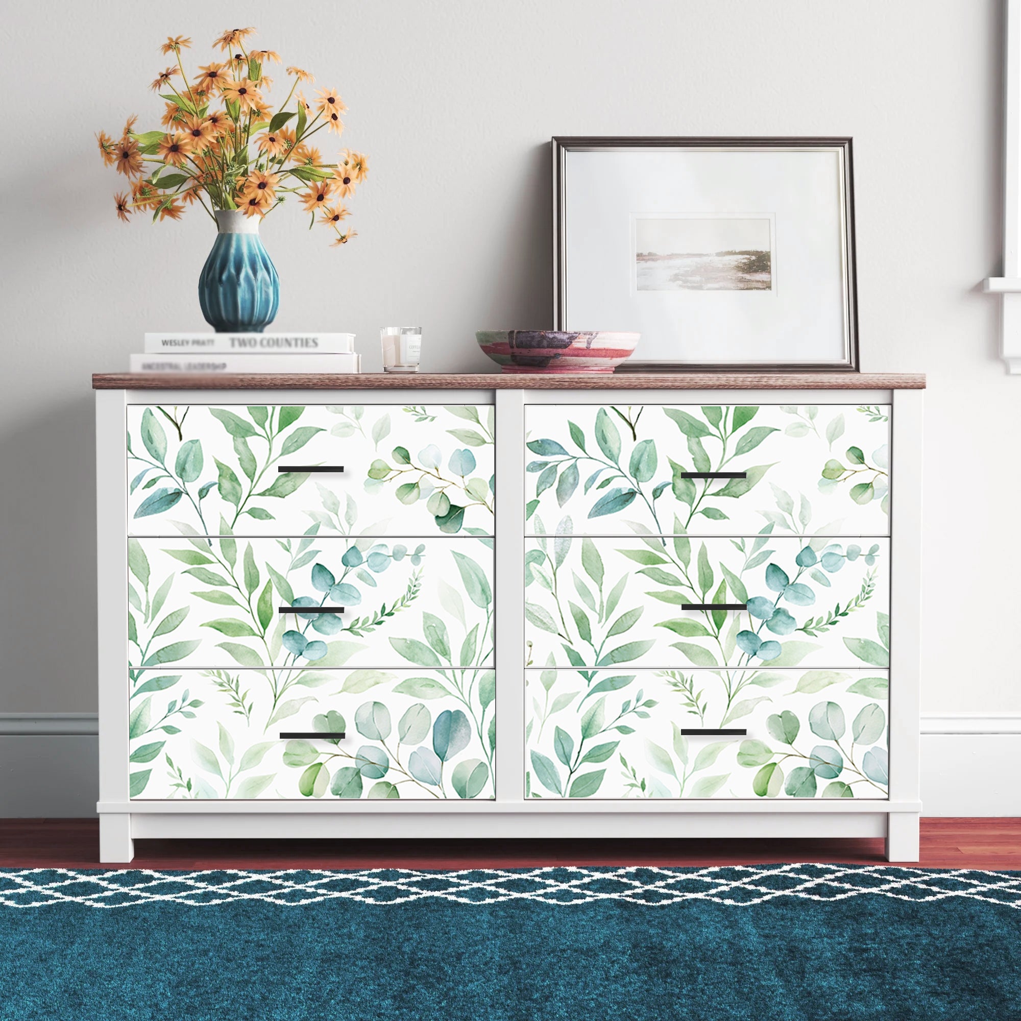 HaokHome Mixed‑Shape Eucalyptus Flower‑Spike Removable Wall Covering