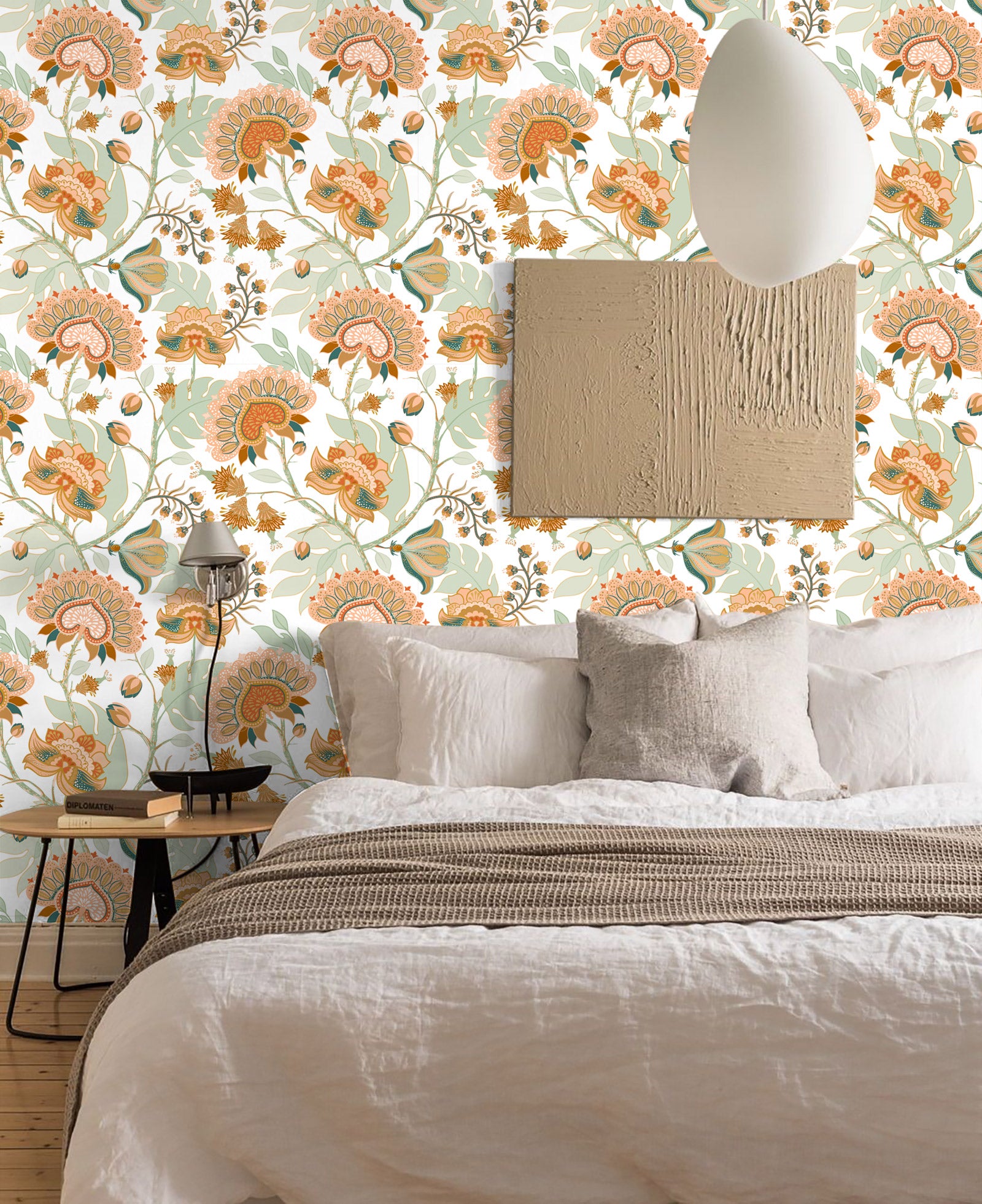 HaokHome Boho Wallpaper Vintage Chomper Flower Peel and Stick Wall Paper for Home Decor Countertops Cabinets