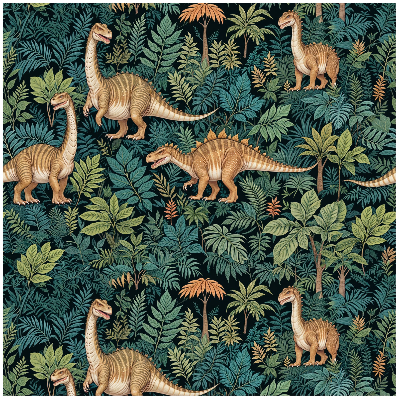 HaokHome Wallpaper Peel and Stick Dinosaur Jungle Foliage Wall Decor Removable Mural