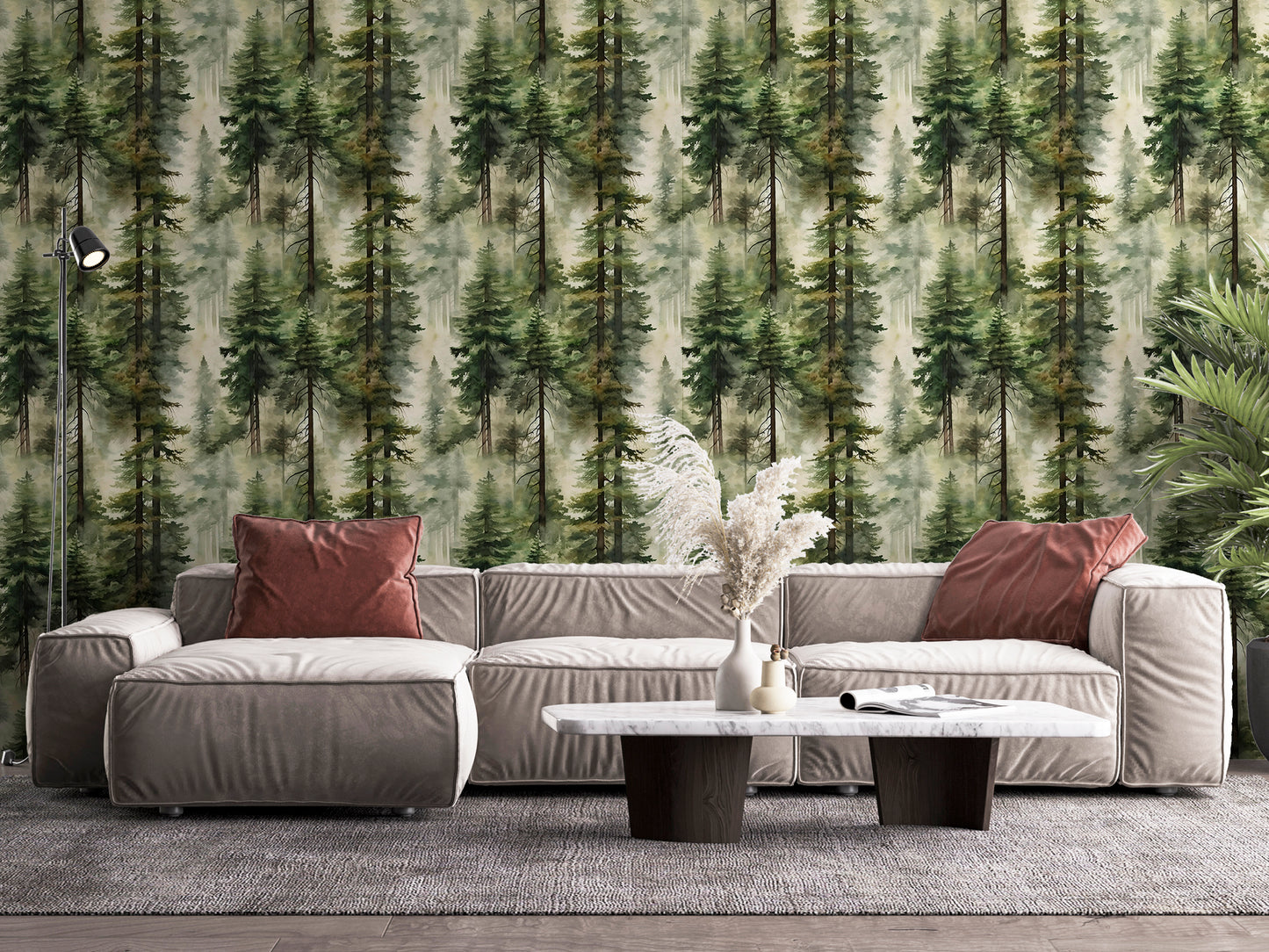 HaokHome Misty Forest Peel and Stick Wallpaper Tree Wall Paper Removable for Bedroom Green Contact Paper