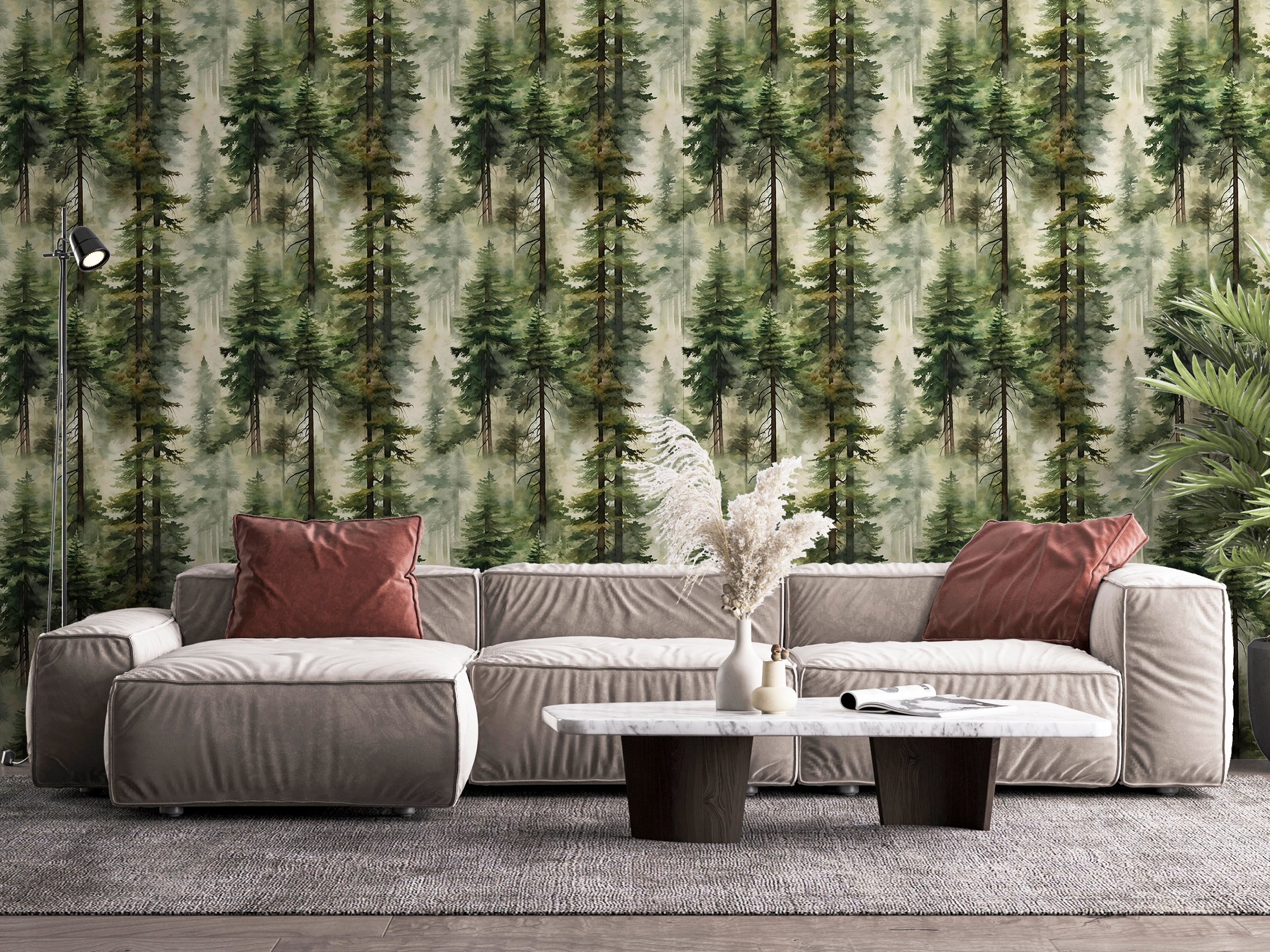 HaokHome 93445 Misty Forest Wallpaper Nature-Inspired Scenic Wallpaper for Living Rooms and Bedrooms