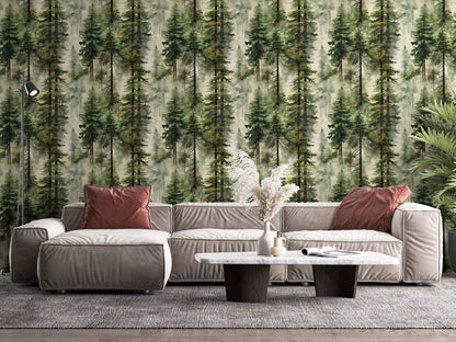 HaokHome Misty Forest Peel and Stick Wallpaper Tree Wall Paper Removable for Bedroom Green Contact Paper