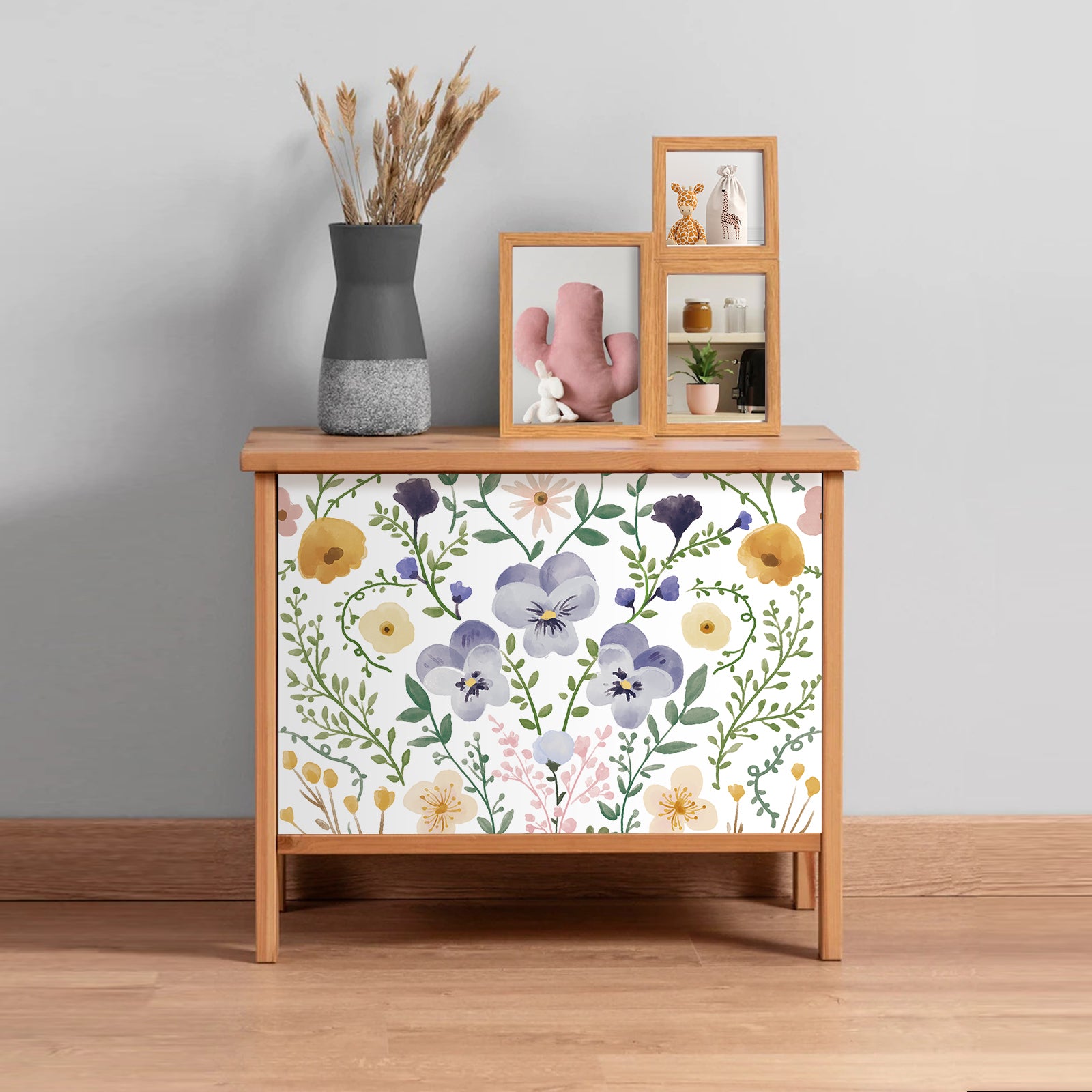 HaokHome Peel and Stick Wallpaper White Watercolor Pansy Wildflower Wall Mural Removable Self Adhesive Soft Cottage Floral Wallpaper