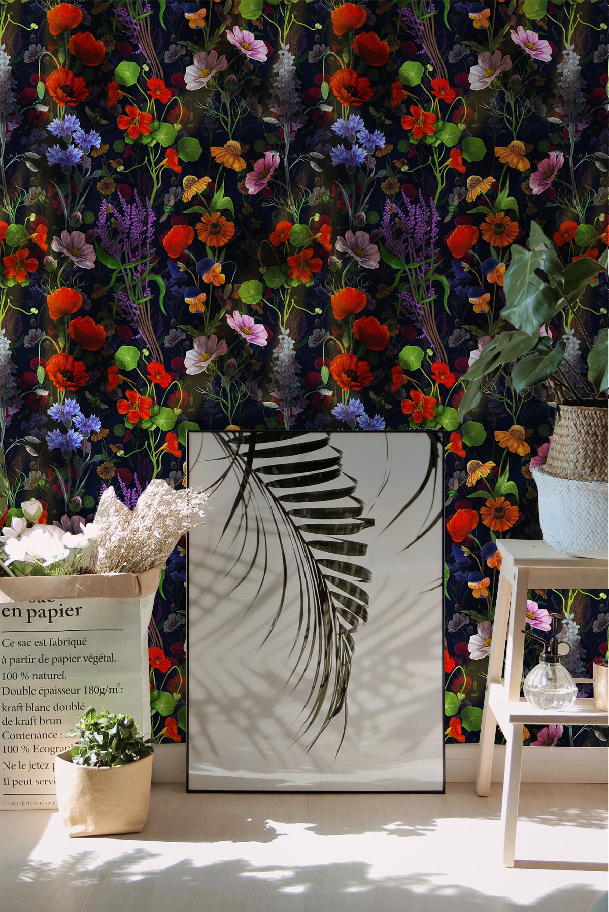 HaokHome Bold Botanical Dark Floral Wallpaper Vintage Elegance for Your Home