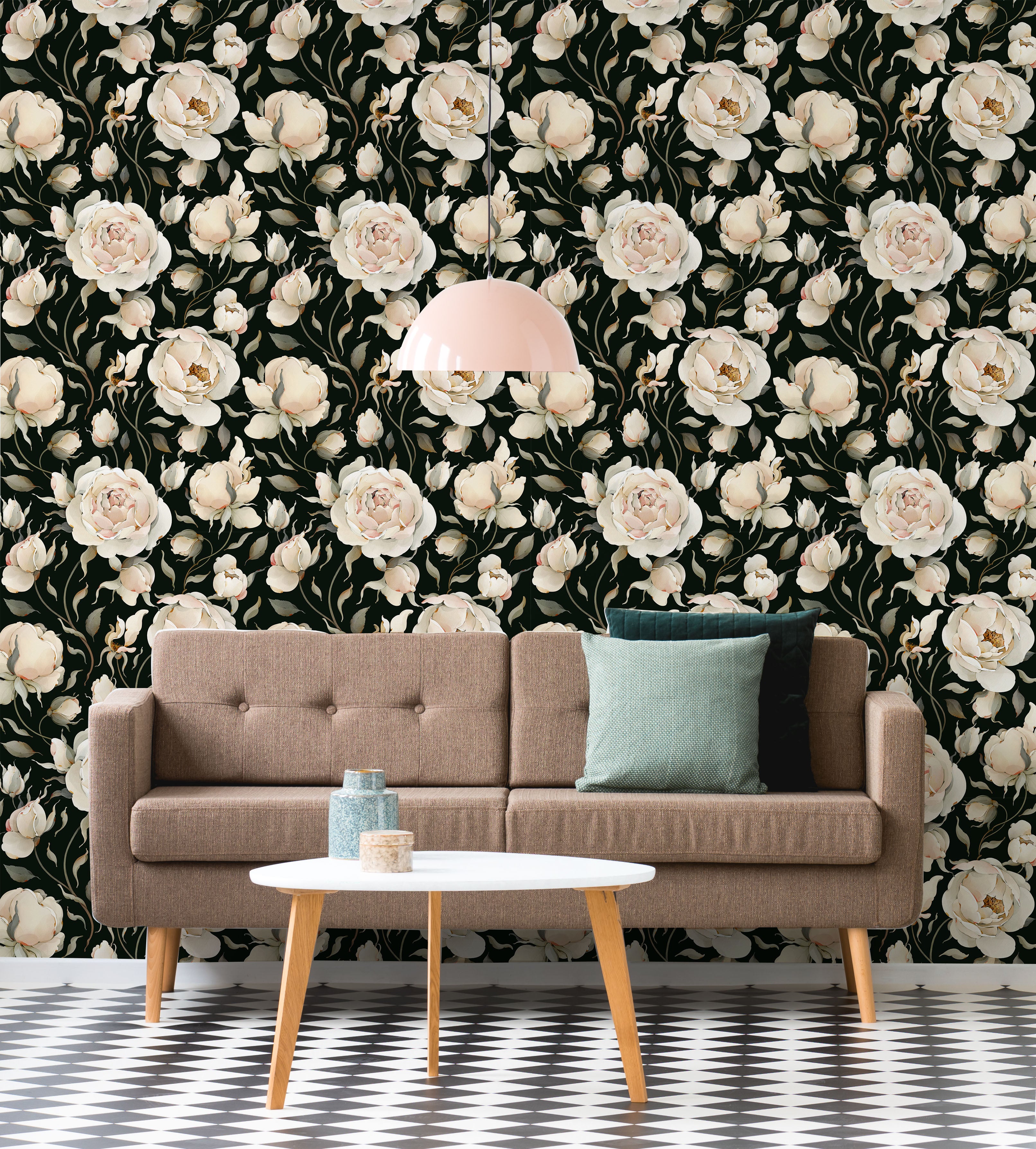 HaokHome Black Flower Peel and Stick Wallpaper Removable Vinyl Self Adhesive DIY Decor