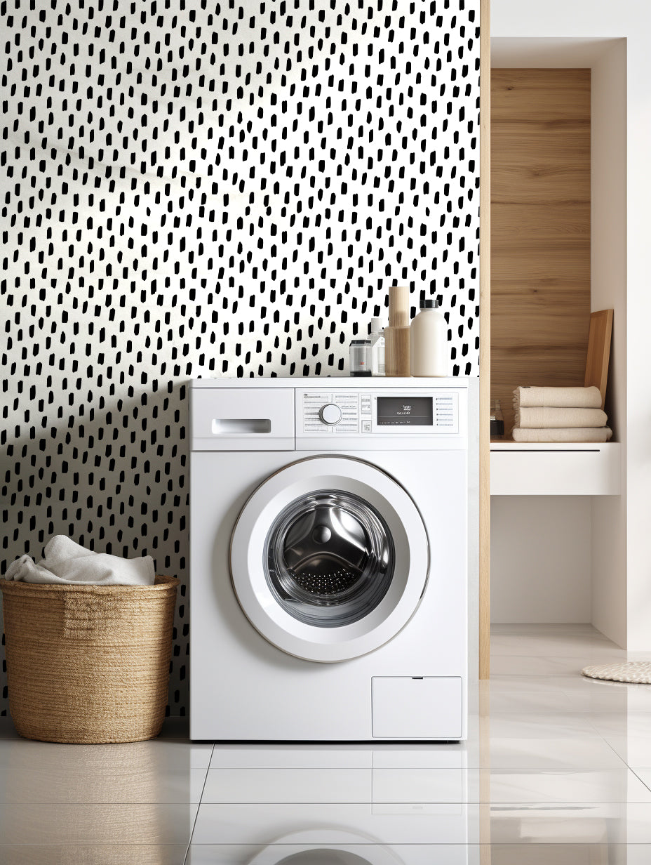 White Black Brush Dot Wallpaper – Contemporary Minimalist Print
