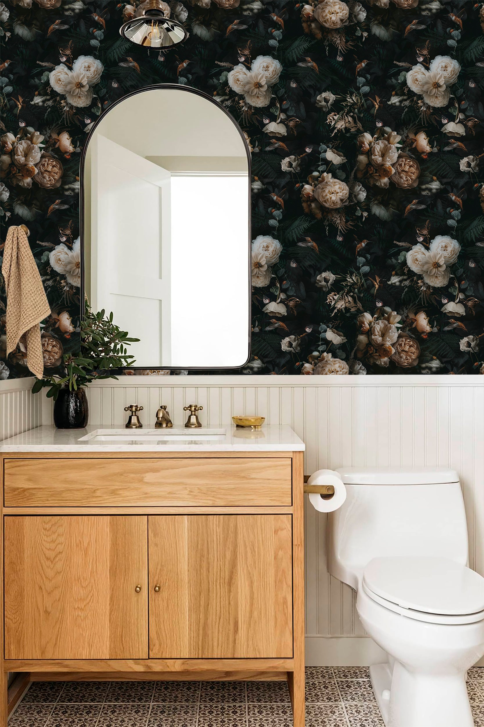 HaokHome PHaokHome Dark Moody Botanical Removable Self‑Adhesive Wall Covering, Vintage Peony Hummingbird Butterfly Peel and Stick Wallpapereel and Stick Boho Wallpaper Removable Vintage Black Floral Contact Paper for Cabinet Accent Wall