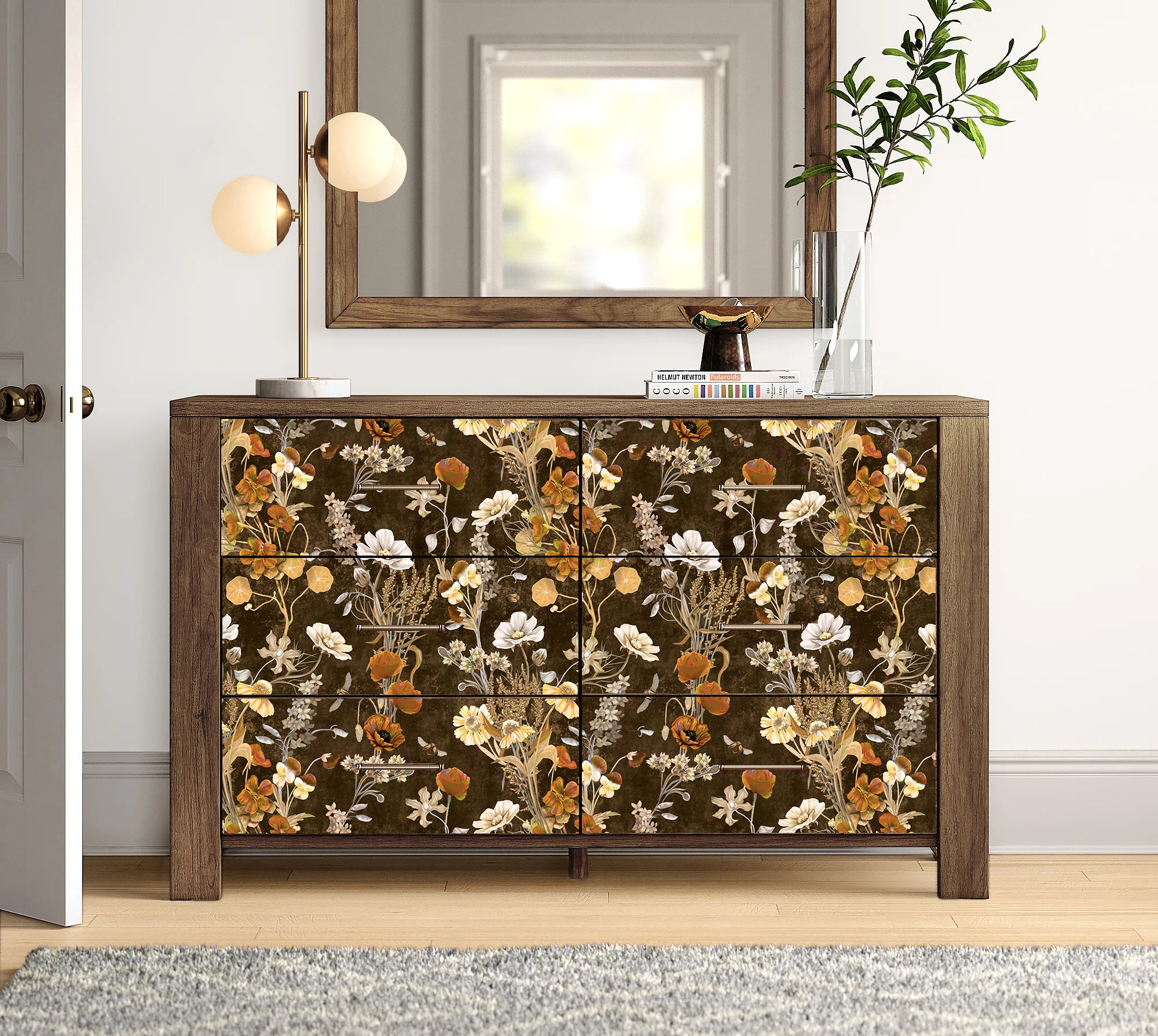HaokHome Vintage Floral Wallpaper with Dark Brown Background Cozy Nature-Inspired Home Décor