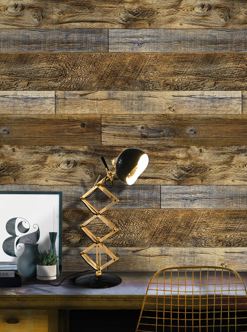 HaokHome Shiplap Wood Wallpaper Brown Distressed Plank Farmhouse Wallpaper
