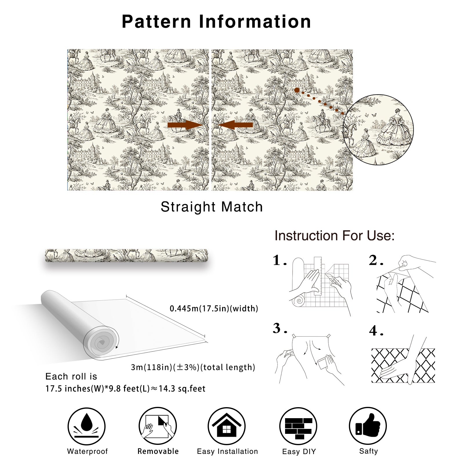 HaokHome Soft Tone Toile de Jouy Peel and Stick Wallpaper, Beige & Off-White French Vintage Scenic Removable Self Adhesive Wallpaper