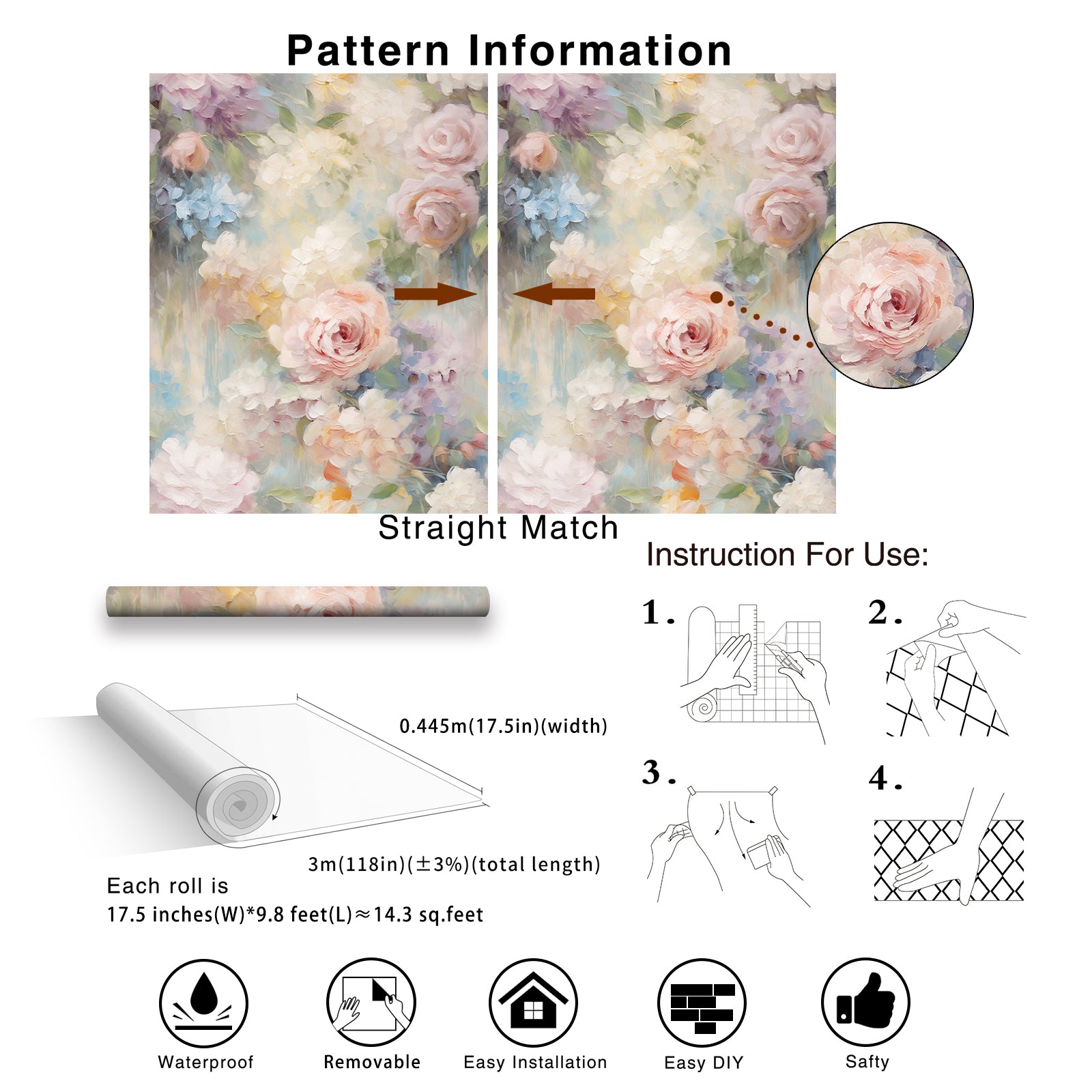 HaokHome Peel and Stick Wallpaper Pastel Soft Oil Painting Rose Floral Wall Mural Removable Self Adhesive Romantic Dreamy Cottage Wallpaper
