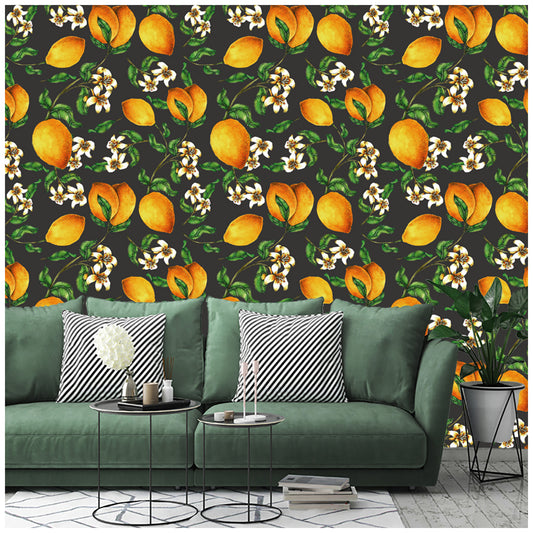 HaokHome 93033 Lemon Floral Wallpaper Peel and Stick Fruits Green Leaf Contact Paper for Cabinets Modern Wall Decoration