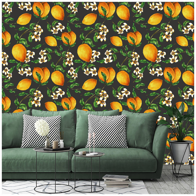 Lemon Floral Wallpaper Peel and Stick Fruits Green Leaf Contact Paper for Cabinets Modern Wall Decoration