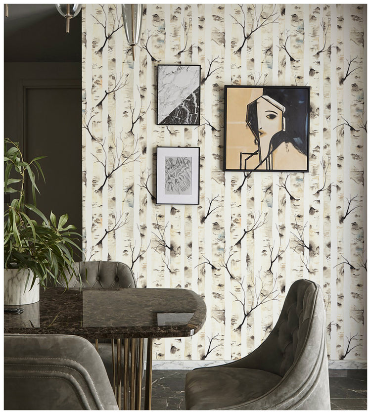 Forest Peel and Stick Wallpaper Birch Tree Mural Beige Removable Wall Paper Sticker Pull and Stick