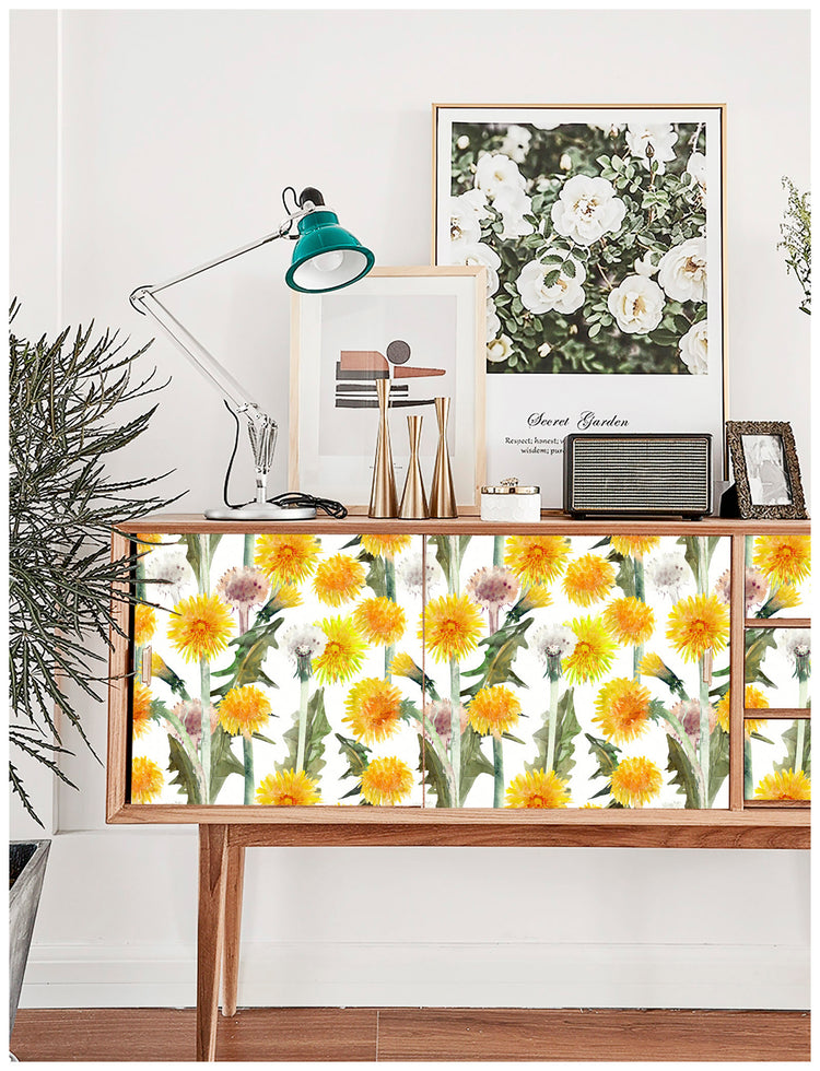 Dandelion Peel and Stick Wallpaper Yellow Floral Wall Paper Self Adhesive Stick On Contact Paper for Bedroom Bathroom Classroom