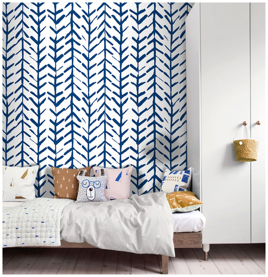HaokHome 96038 Indigo Geometric Wall Paper Peel and Stick Contact Paper for Cabinets Navy Blue Minimalist Removable Wall Paper