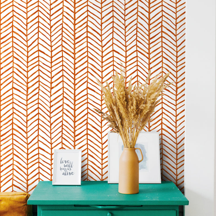 Minimalist Wallpaper Modern Stripe Wall Paper Sticker Pull and Stick Herringbone Orange Decorative Wallpaper