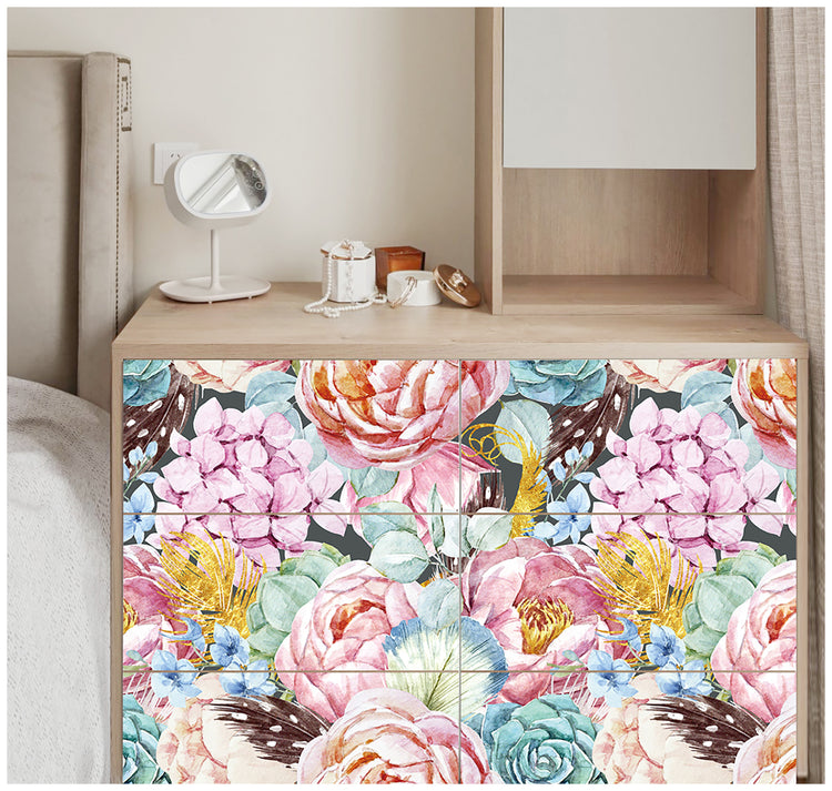 Peony Floral Peel and Stick Wallpaper Removable BOHO Decoration