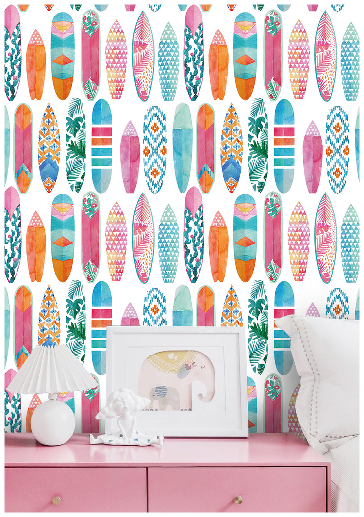 HaokHome 93051 Peel and Stick Wallpaper Surfboard Colorful Trellis Mural Removable Contact Paper, Fun Patterned Modern Wallpaper