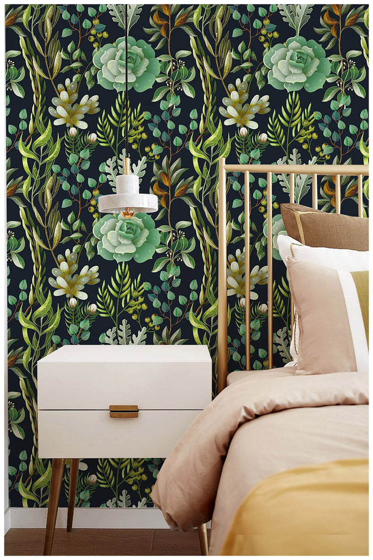 HaokHome 93105 Tropical Succulents Wallpaper Peel and Stick Rain Forest Plants Wall Decor Stick on Paper for Bedroom