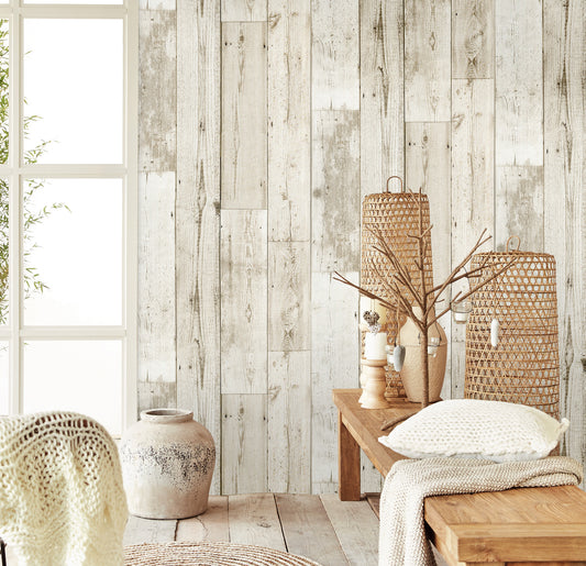 Faux Distressed Wood Plank Peel and Stick Wallpaper