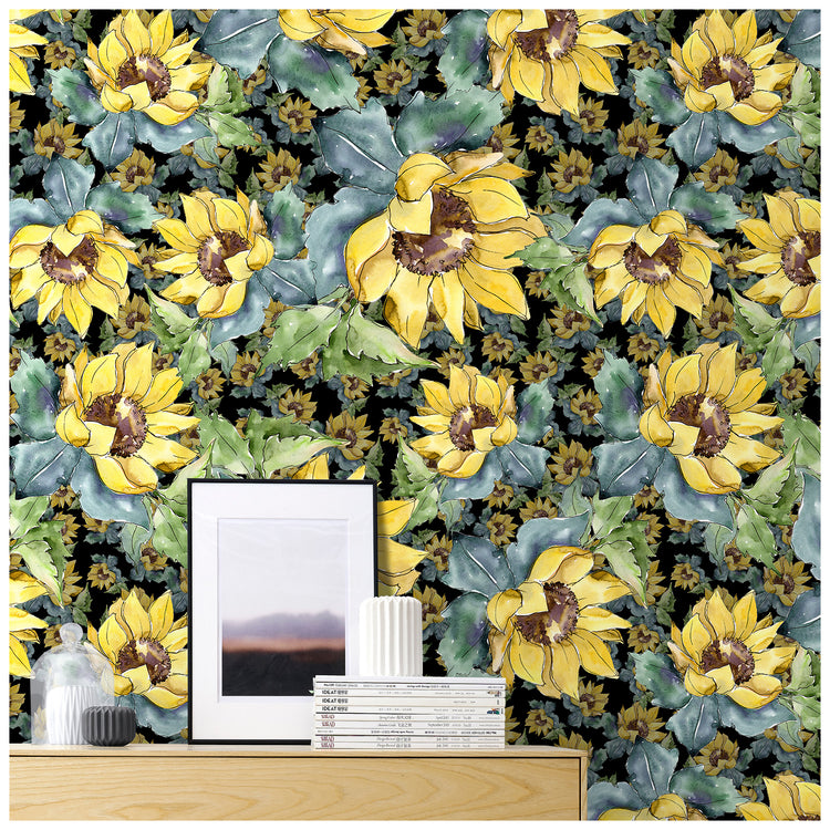 Sunflower Floral Peel and Stick Wallpaper Removable Stick on Wall Decor