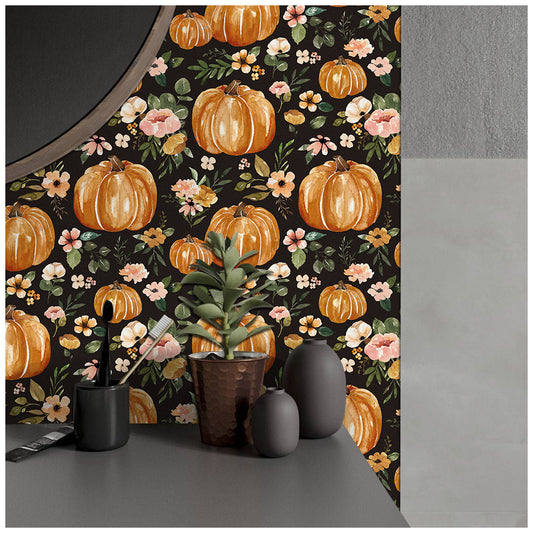 HaokHome 93244-1 Pumpkin Floral Peel and Stick Wallpaper Removable Vinyl Self Adhesive DIY Decor