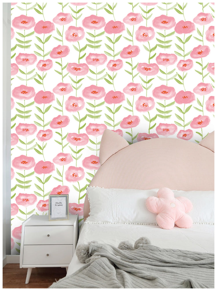Pink Peel and Stick Wallpaper Floral Pink Flowers Textured Contact Paper for Bedroom Wall Decor