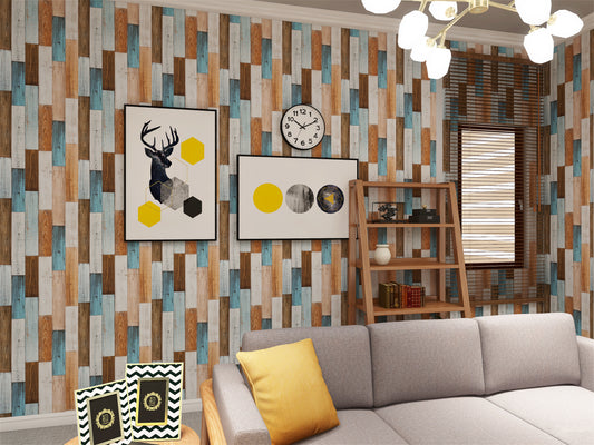 HaokHome 92057 Colorful Wood Shiplap Peel and Stick Wallpaper for Vintage House Decoration