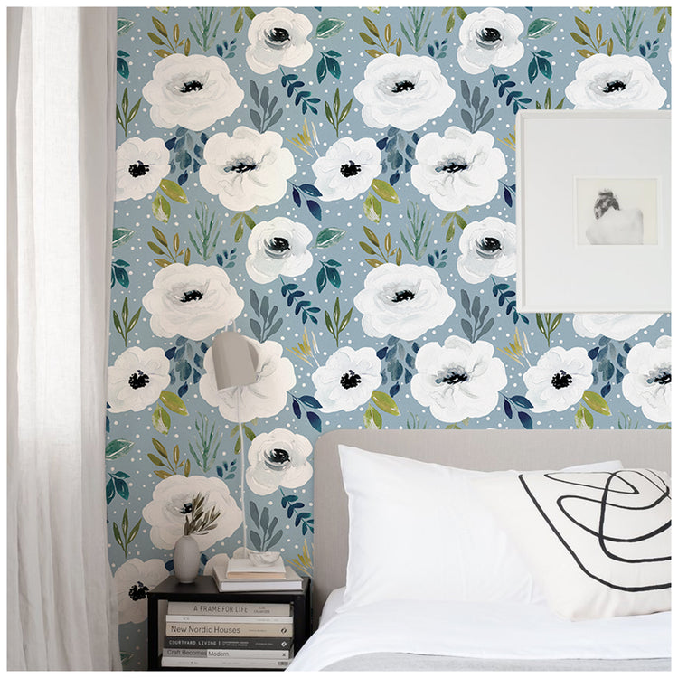 Blue Floral Removable Peel and Stick Wallpaper  Vinyl Self Adhesive Decor