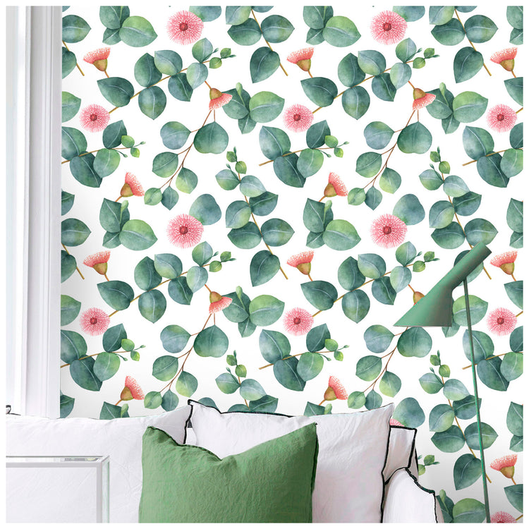 Leaves Wallpaper Peel and Stick Wallpaper Boho Green Pink for Walls