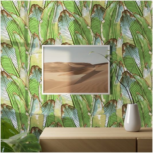 Green Removable Wallpaper Tropical Leaf Peel and Stick Contact Wall Paper
