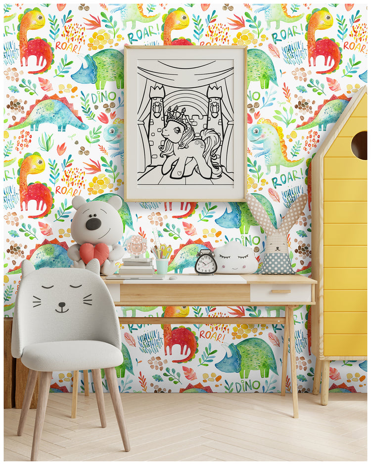Peel and Stick Wallpaper Dinosaur Cartoon Self Adhesive Wallpaper for Kids Bedroom Classroom