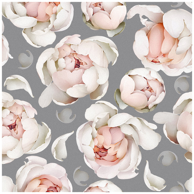 Grey Floral Wallpaper Sticker Pull and Stick Peonies Design Removable Peel and Stick Wall Paper