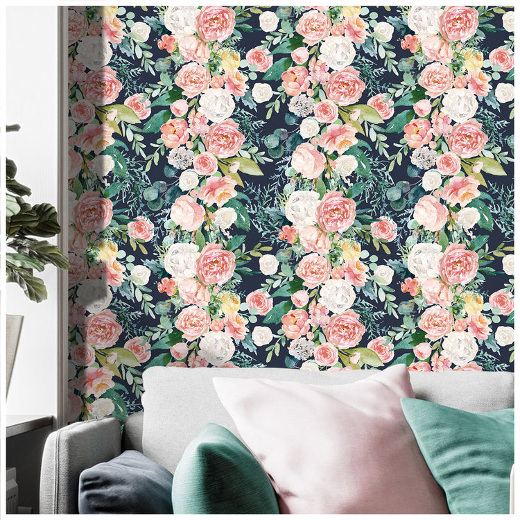 HaokHome 93118 Rose Wallpaper Floral Peel and Stick Wallpaper Pink Blooming Flowers Bouquet Boho Contact Paper