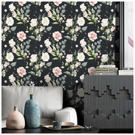 Rose Wallpaper Dark Pink Flowers Peel and Stick Wallpaper for Home Wall Decor