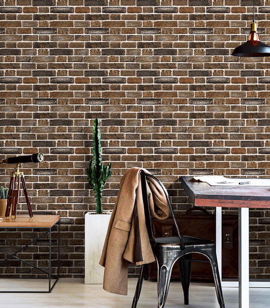 Brown 3D Foam Wallpaper For Home Brick Masonary
