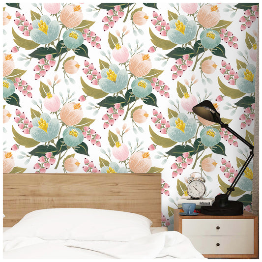 HaokHome 93165 Spring Floral Peel and Stick Wallpaper Removable Home Decor Vinyl ContactPaper