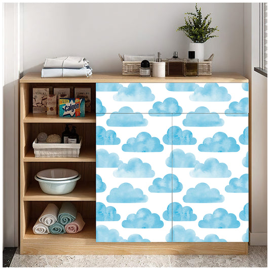 HaokHome 93061-1 Blue Peel and Stick Wallpaper Watercolor Clouds Wallpaper for Cabinets Drawers Stairs Rooms Wall Contact Paper