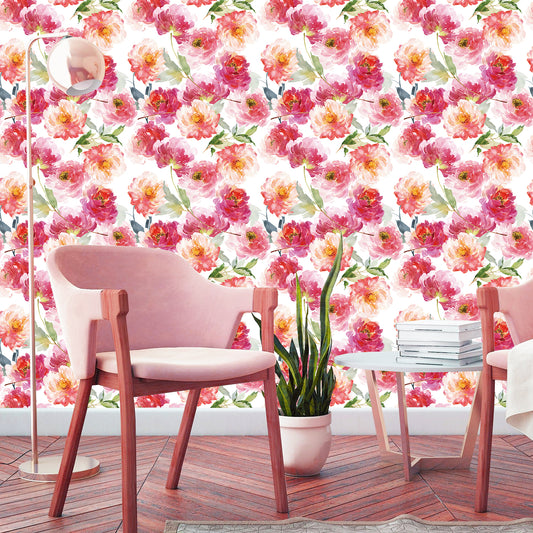 HaokHome 93074 Floral Peel and Stick Wallpaper Sticker Pull Stick Contact Paper for Walls Pink Red Peony Vintage Wallpaper