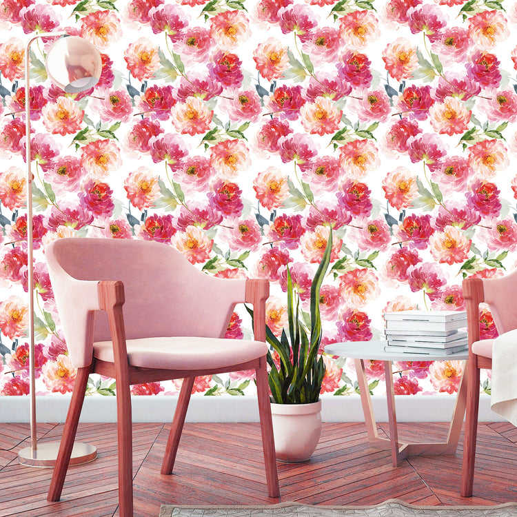 Floral Peel and Stick Wallpaper Sticker Pull Stick Contact Paper for Walls Pink Red Peony Vintage Wallpaper
