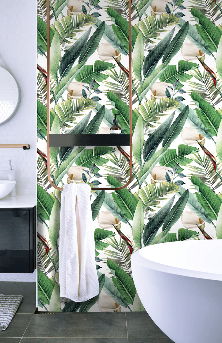 Tropical Wallpaper Peel and Stick Wallpaper Green Palm Leaves Wallpaper